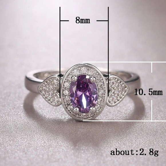 925 Silver Plated Purple Oval Cut CZ Birthstone Ring, FB16FA1135 - Picture 11 of 11